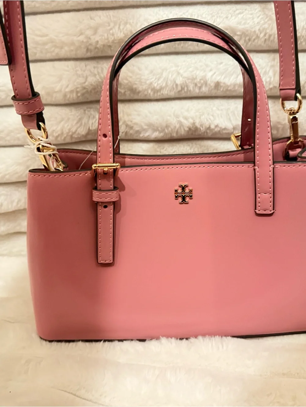 Tory Burch Rose Pink Leather Mini Satchel with Gold Hardware